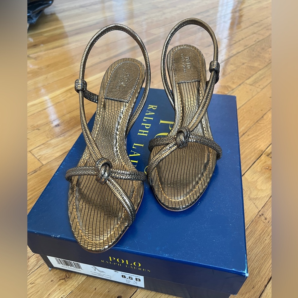 Polo by Ralph Lauren Metallic Bronze Knotted Slingback Heels